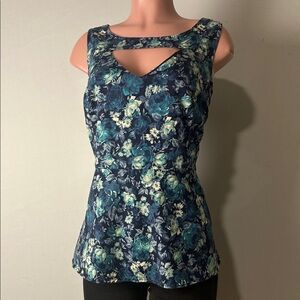 Torrid Cotton Peplum Top Women's Plus Size 2/2X Floral Print Keyhole Neck Zip